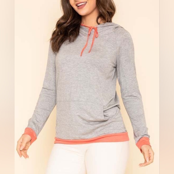 NEW Egs by éloges Gray & Coral Two Tone Color Block Hoodie Small - Picture 3 of 12